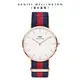 Daniel Wellington 手錶 Classic Oxford 40mm藍紅織紋錶-白錶盤-玫瑰金框(DW00100001)
