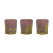 Melrose Glass Tea Light Holder/Woodland Scene, Set of 3, Red/Gold - 77597DS