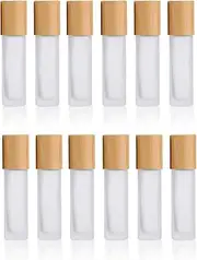 12 Pcs Frosted Glass Roller Bottles 10ml(1/3oz) Roll on Bottle With Metal Roller Ball&Bamboo Lids For Perfume Essential Oil Aromatherapy Lip Balms