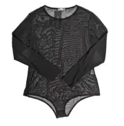 Womens SeeThrough Mesh Bodysuit Long Sleeve Sheer Lingerie Jumpsuit Leotard 16W