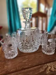 Fifth Ave Portico Crystal Decanter & 4 Double Old Fashioned Glasses -Poland-