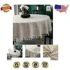 Elegant Heavyweight Cotton Linen Round Tablecloth - 70 Inch Embroidered Design