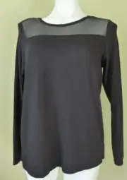 NWT TAHARI Mesh yoke Soft Stretch Rayon Long Sleeve Top Size M Black