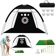 Outdoor Golf Net,Portable Golf Net with Mat and Carry Bag | Foldable Training Aid, Multi-Functional Hitting Aids for Backyard Garage Range Lawn
