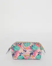 Pink Tropical Print Structured Cosmetic Case