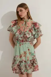 Floral Applique Lace Mini Dress