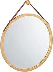 CARLA HOME Hanging Wall Mirror 38cm - Solid Bamboo Frame and Adjustable Leather Strap for Bathroom and Bedroom, Vanity Mirror, Makeup Mirror, Face Mirrors, Wall Shelf Mirror (Round 38 cm)