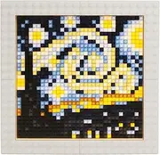 KiddoToy Van Gogh-Inspired Starry Night Pixel Art Kit | 32x32 Mosaic Bricks Set (1024 PCS) | 4mm Micro ABS Building Blocks | DIY Wall Art & Home Decor | Creative Gift | MOC Bricks (White Frame)