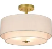Modern Farmhouse Drum Light Fixture Black Semi Flush Mount Ceiling Light, NEW D2