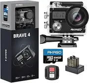 [AKASO] Brave 4 Action Camera 4K 30fps with 64GB MicroSDXC Memory Card Accessories Kit Bundle, 20MP Ultra HD 131FT Waterproof Underwater Camera EIS WiFi Remote Control 5X Zoom Sport Cameras