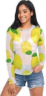 [RPLIFE] Bright Yellow Lemons White Mesh Sleeve, See Through Sleeve Tops for Women S-XXL