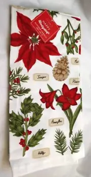 BEAUTIFUL! POINSETTIA/FLORAL HOLIDAY KITCHEN TOWELS BY ST. NICHOLAS SQUARE NEW