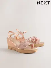 Rose Gold Forever Comfort® Round Toe Asymmetrical Bling Platform Wedges (AV7908) | $92