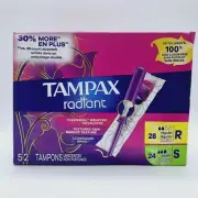 Tampax Radiant Duopack Regular & Super Absorbency Unscented Plastic Tampon 52 Ct
