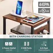 Record Player Stand, 3-Tier Side Table with Charging Station, Small End