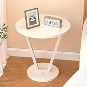 Wooden Round Side Table with Metal Legs, Bedside Table, End Table (White)