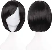Bopocoko Short Black Bob Wig with Bangs for Women Straight Cosplay Wig 12 Inch Natural Looking As Real Hair BU029BK