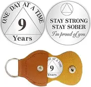 Imasoner 9 Year Sobriety Coin Gift Set | One Day at a Time AA Chip Medallion with Coin Capsule, Display Stand & Card | Sobriety Gifts for Anniversary Month & Year for Men & Women in Recovery