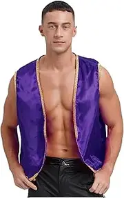 YiZYiF Mens Halloween Arabian Prince Costume Shiny Stain Vest Sleeveless Open Front Cardigan Tops