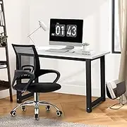 Oikiture Office Desk and Chair Set with Metal Frame Computer Desk and Home Office Chair White
