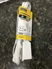6’ Indoor 3 Outlet Plug 16/2 Electric Power Extension Cord White (1-AQ-8)