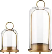 5" & 4" Wide Versatile Metal Candle Holder with Handmade Sturdy Glass Dome in Brass for Pillar Candle & Plants, 5.1" xH11.8 4" xH7.5, Industrial, Farmhouse, Shabby Chic. (2, Brass, Large & Small)