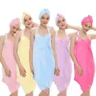 Women Wearable Spa Bath Wrap Towel Bathrobe With Fast Dry Hair Drying Washcloth