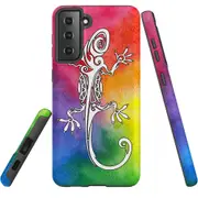 For Samsung Galaxy S21 FE Case Armour Cover, Rainbow Lizard