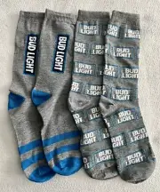 BUD LIGHT CREW SOCKS 2 PAIR GREY MENS SIZE 10-13 BUDWEISER BEER