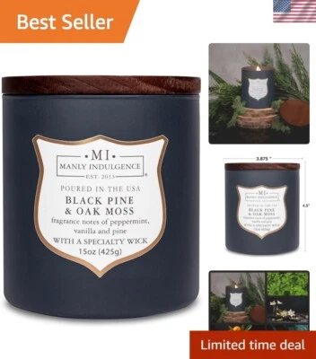 Handcrafted Black Pine Oakmoss Candle for Men | 15oz with 60H Burn - USA Made