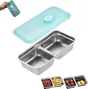 Grab and Go Snack Containers Reusable, Stainless Steel Double Compartment Snack Containers, Leakproof & Airtight Food Storage Containers, Ideal for Lunch, Snacks Dips, Condiments