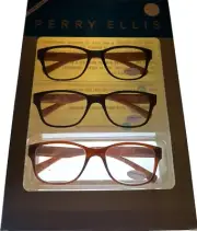 Perry Ellis Mens 3 Pack Plastic Square Blk, Brn Navy, Reading Glass PEBX48. 1.5