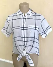 NWT THEORY P HEKANINA TIE FRONT SHIRT LINEN BLEND SHORT SLEEVE TOP BLOUSE $275