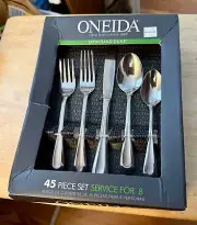 ONEIDA Satin Sand Dune 45pc Serves 8 Stainless Steel Flatware Set NEW RARE!