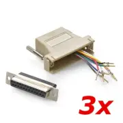 3 Pack - DB25 25-Pin Serial D-SUB Female to RJ45 Female 8P8C Adapter Converter
