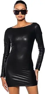 [BODYWEAR LTD] Ladies Wet Look Long Sleeve Pu Women’s Bodycon Midi Faux Leather Mini Dress