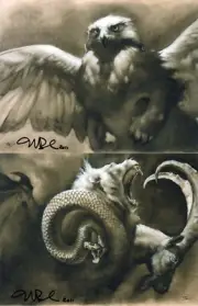 FANTASY Art Print SET - Chimera and Griffin, both SIGNED unknown artist
