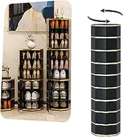360° Rotating Metal Shoe Rack Multi-layer Vertical Design Space Saving Corner Shoe Organizer Cabinet
