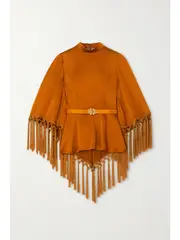 [ANDREW GN] ANDREW GN - Cape-effect Belted Tasseled Hammered-satin Blouse - Brown - FR 34 FR 34 Brown
