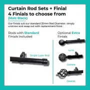 Curtain Rod Set Extendable Single Rod 1.1 to 3.0M Black