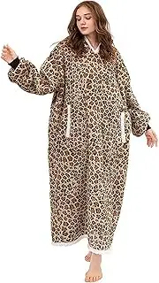 MGHN Winter Print Wearable Blanket Side Pocket Lazy Blanket Facecloth Lambswool TV Blanket for Adults Women Men Cozy Warm Fuzzy Hoodie Blanket (Color : Leopard, Size : 150)