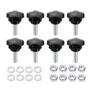 8pcs Star Knobs M8 x 25mm Zinc Plated Steel Stud 31mm 5-Star Head Nuts Washers