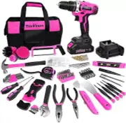 Generic Pink Tool Kit with 20V Cordless Drill(265In-Lbs), Pink Drill Set