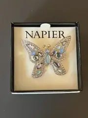 Vintage Napier Purple Blue Green Rhinestone Butterfly Brooch Pin Gold Tone NIB