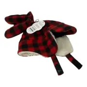 Little Boys Wonder Nation 3 Pc Red Black Plaid Chinstrap Fleece Hat Mittens
