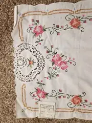 Vintage Style Hand Crochet & Cross Stitch Floral Table Runner 54"x16" New