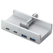 Cruxtec 4 Port Clamp-Mounted USB 3.0 & USB-C Hub with Type-C Power Port - Aluminum Alloy , Output with 2 x USB-A &, 2 x USB-C ( 10Gbps ) , Clamp depth:5-30mm [TC3-2C2A-SG]