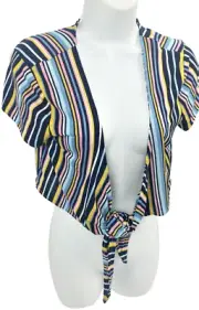 Junior Large Eye Candy Stripe Tie Front Crop Cardigan Beach Top Stretch