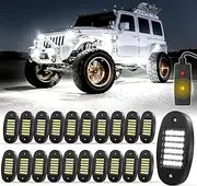Hovano 20 Pods White Rock Lights Kits 6500K with Switch Wire Harness for rucks Off Road ATV UTV SUV RZR Pure Underglow White Rock Rock Lights Under Body High Power Waterproof