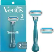 Gillette Venus Smooth Razor for Women, 1 Reusable Razor Handle + 2 Count refill